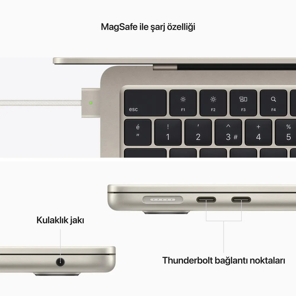 Apple MacBook Air 13.6&quot; M2 Chip, 8GB RAM, 512GB SSD, Yıldız Işığı (MLY23) 2022