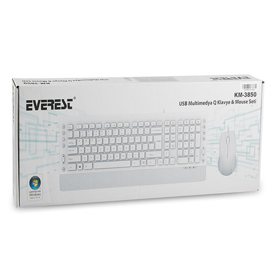 Everest Km-3850 Q Multimedia Keyboard + Mouse Kombo Q Türkçe Beyaz