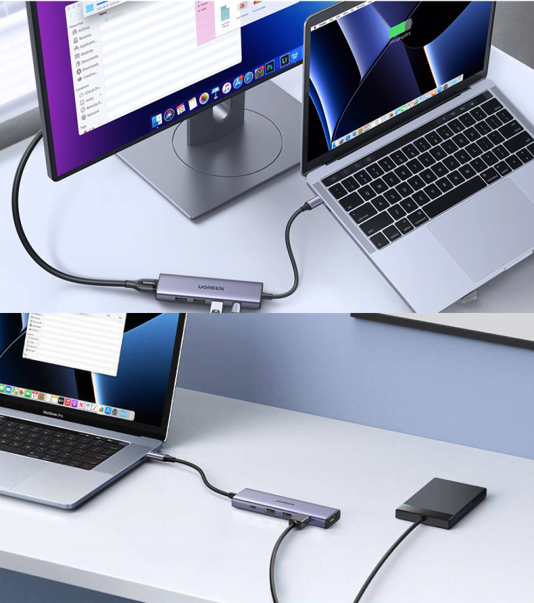 Ugreen 5-in-1 USB C HUB 3xUSB-A 3.0 + USB-C 100W PD + 4K HDMI - Gri