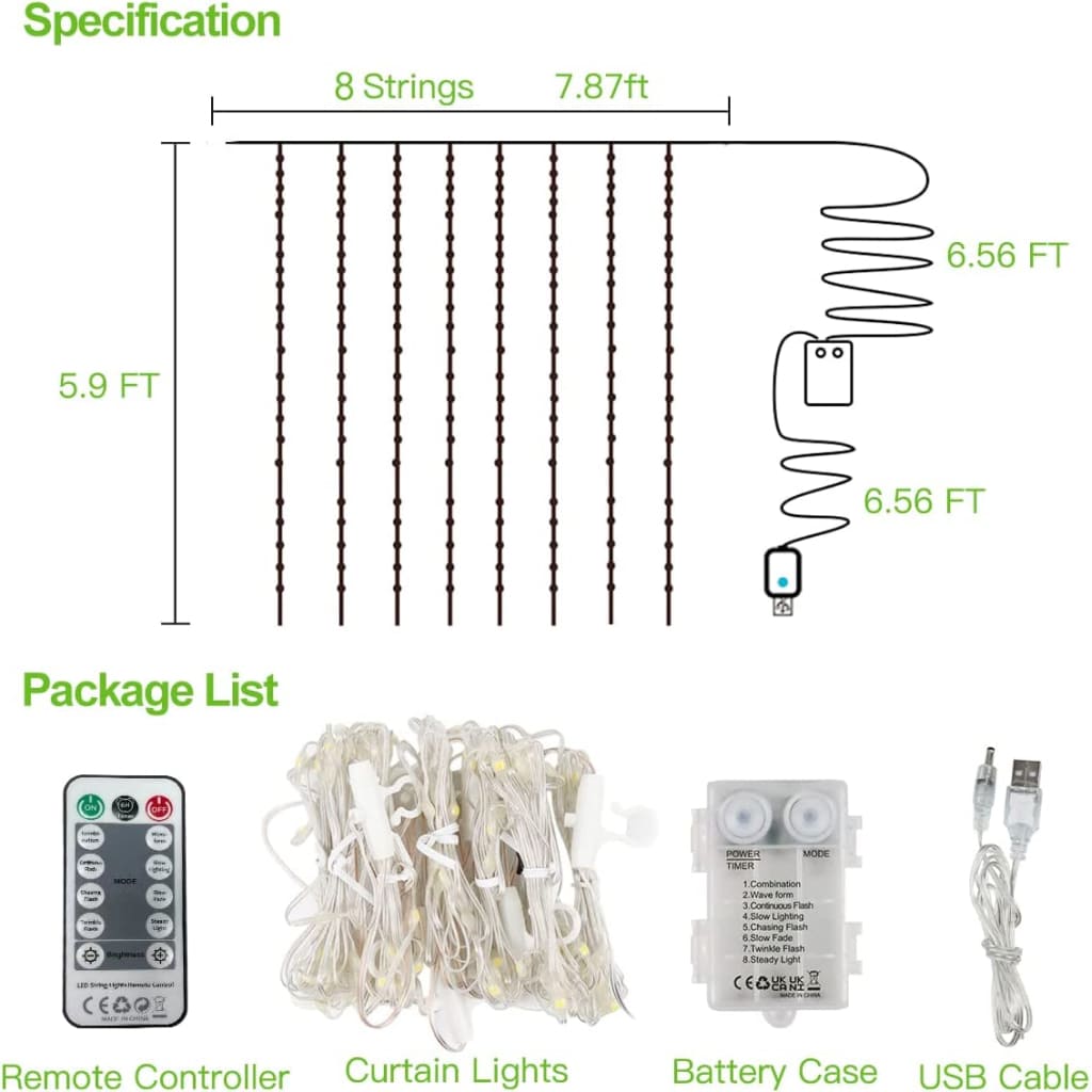 Christmas Curtain Battery Remote Controller Warm and Light Color