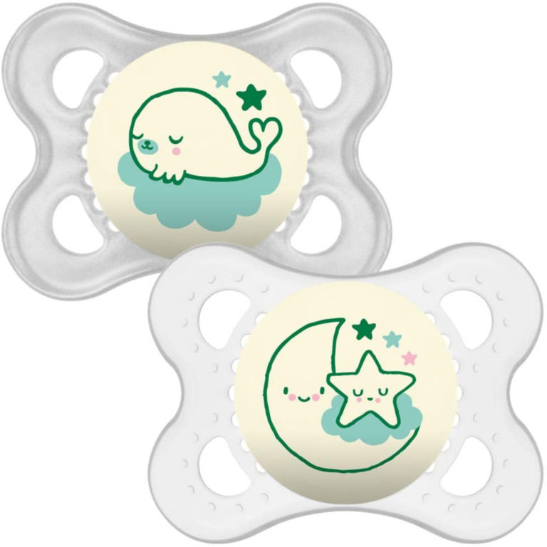 MAM Night Soothers 0+ Months (Pack of 2), Glow in the Dark Baby Soothers