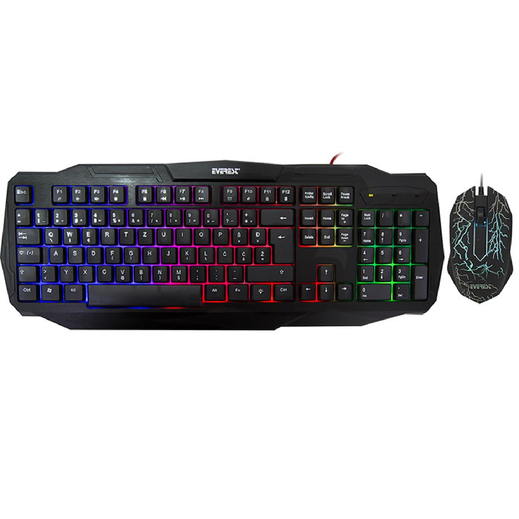 Everest KMX-86 Olivine Black Usb Rainbow Backlight IC Layout Standard Keyboard + Mouse Set