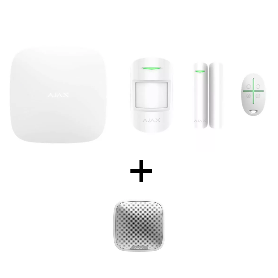 Ajax StarterKit + Siren | Home Alarm Security Kit (White) | 20288.56.wh1