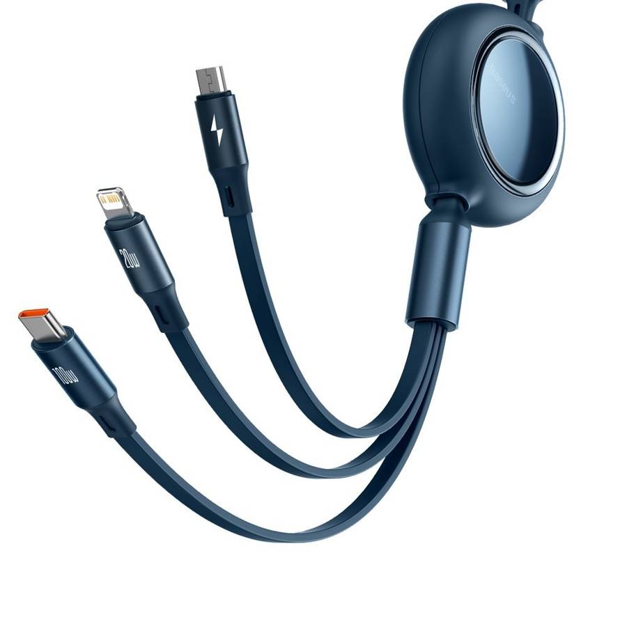 Baseus USB Cable 3-in-1 Bright Mirror 100W 1.2m Blue